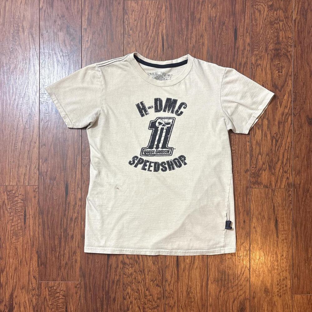 Harley Davidson Y2K Retro H-DMC Speed shop Number 1 Tan Skull Graphic T-Shirt